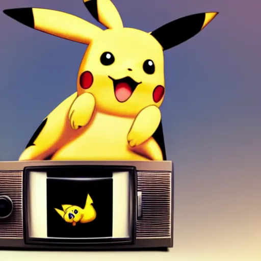 Image similar to Portrait Photography of Pikachu Crawling out of a Television