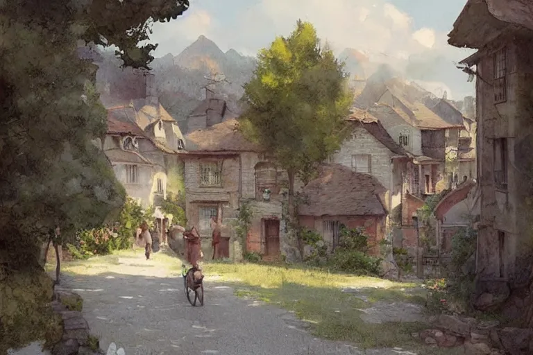 Image similar to adventurer _ _ _ _ _ _ 1 9 5 0 s _ retro _ old village in summer landscape _ muted _ colors. _ _ _ _ _ _ by _ jean _ baptiste _ monge