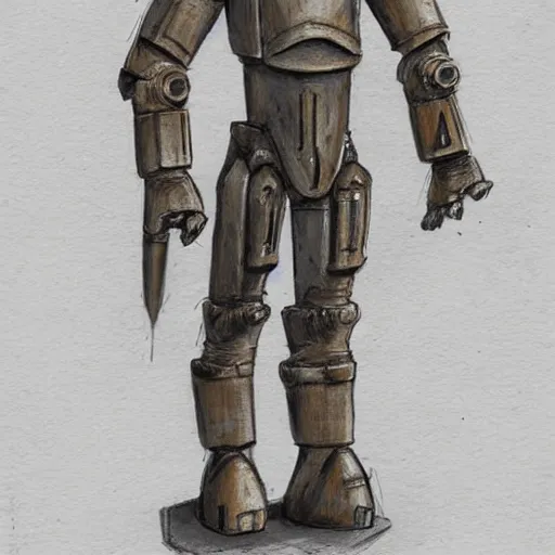 Image similar to Warforged royal guard made of stone, holding a guisarme, with a sun symbol on the center of his chest. Very strong, styled as a sketch with beige parchment and pencil, high detail, full body portrait