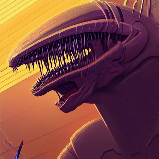 Image similar to professional concept art portrait of a predatory alien species on a depth of field background, by cam sykes. an intricate, elegant, highly detailed digital painting, concept art, smooth, sharp focus, illustration, in the style of syd mead.