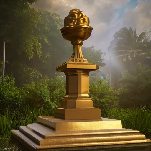 Prompt: vaporwave statue, trending on art station, 4k UHD, 8k, painting illustration, high detail, rendered in unreal engine, 3d render, god rays, volumetric lighting, award winning, photorealistic, vegetation, golden lighting