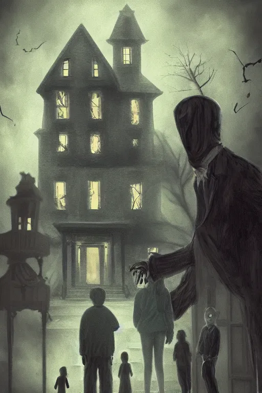 Image similar to an unsettling old colored family photograph, anxious people standing in a large haunted house, phantom ghosts in the background, cinematic, horror, photorealistic, vintage, artstation, painterly, expressive