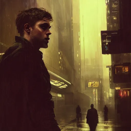 Image similar to robert pattison, hyperrealistic portrait, bladerunner street, art of elysium by jeremy mann and alphonse mucha, fantasy art, photo realistic, dynamic lighting, artstation, poster, volumetric lighting, very detailed face, 4 k, award winning