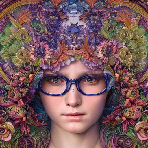 Prompt: hyper detailed masterpiece, floral pattern, jean giraud, single tear, digital art painting, matte painting, beautiful, psychedelic, artgerm, donato giancola, tom bagshaw