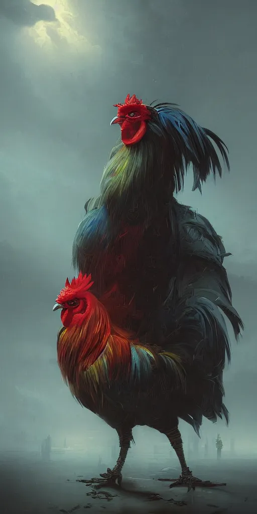 Prompt: cyberpunk rooster, digital painting, by ivan aivazovsky