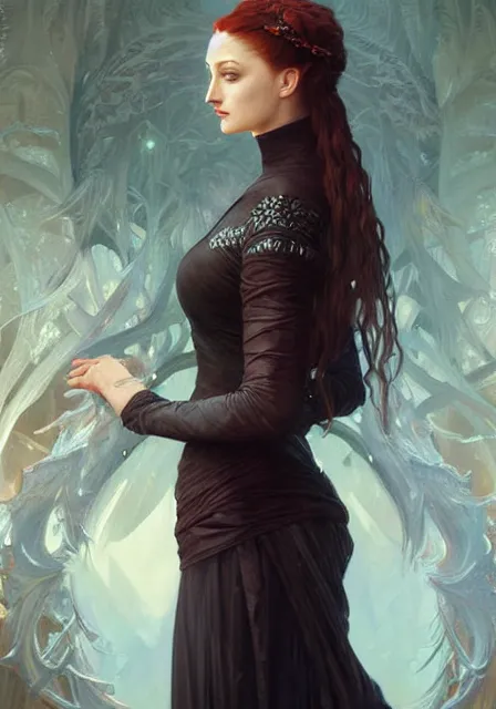 Prompt: portrait of sansa dark monster queen, intricate, elegant, highly detailed, digital painting, artstation, concept art, smooth, sharp focus, illustration, art by artgerm and greg rutkowski and alphonse mucha and william - adolphe bouguereau