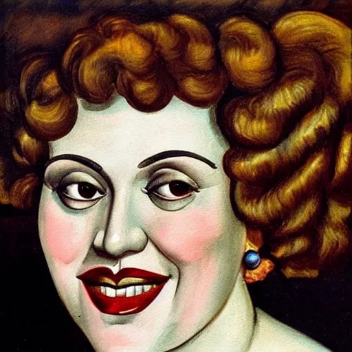 Image similar to very detailed and colorful portrait of bernadette peters smiling, painted by giorgio de chirico