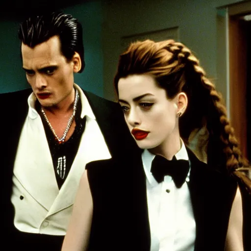 Prompt: Anne Hathaway, Johnny Depp, Amber Heard in American Psycho (1999)
