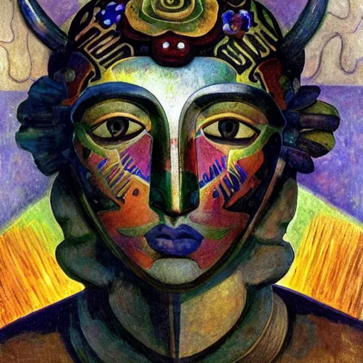 Prompt: head of a beautiful boy wearing a mask made of metal flowers, by diego rivera and john watkiss and annie swynnerton, art deco shaman, stylized flowers, art brut, symbolist, dramatic cinematic lighting, god rays, iridescent beetles, clean crisp graphics, smooth sharp focus, extremely detailed