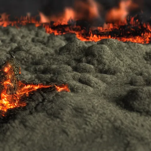 Prompt: landscape of hell, fire, tilt shift