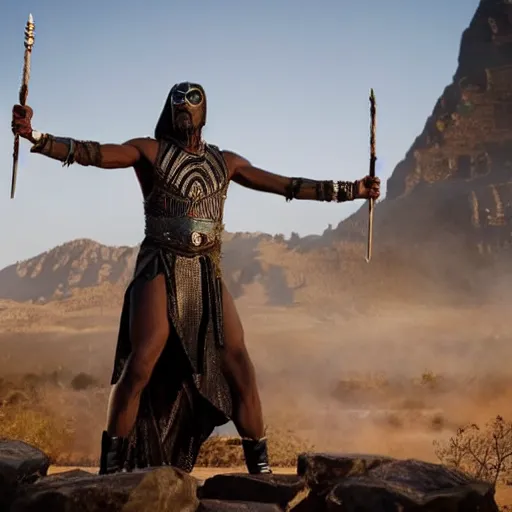 Image similar to film still of Snoop Dogg as T’Chala in the new Black Panther movie