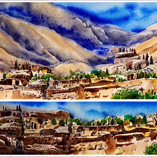 Image similar to watercolor kurdish destination, highly detailed, 4 k