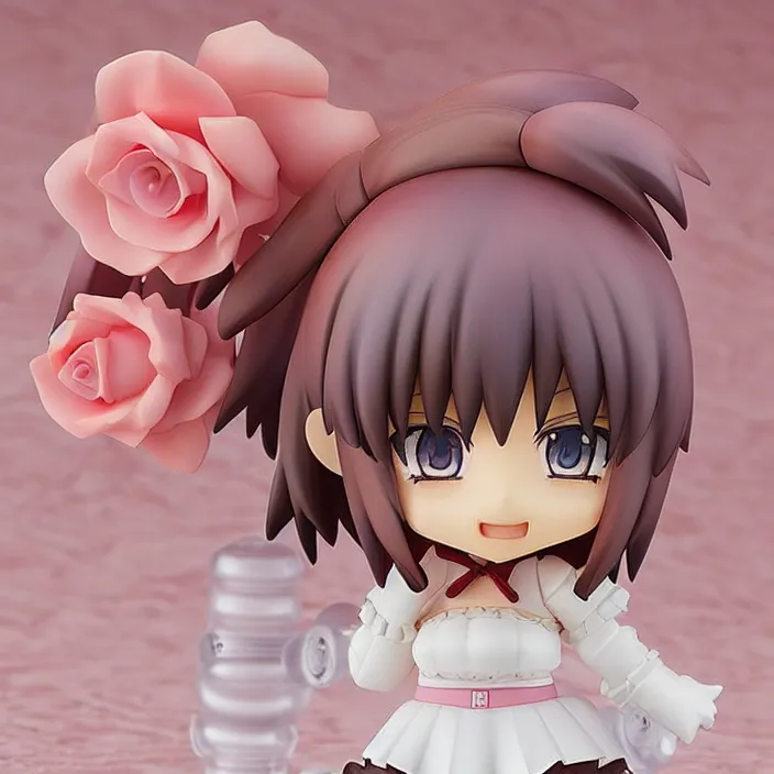 Image similar to an anime nendoroid of a lovely whiht - hair girl wearing roses, figurine, detailed product photo