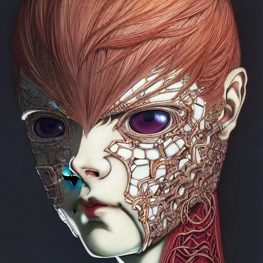 Image similar to prompt : photorealistic cinematic 3 d render of persona soft light painted by takato yamamoto, mecha attributes and armor, inspired by ghost in shell anime, smooth face feature, intricate oil painting, high detail, sharp high detail, manga and anime 1 9 8 0