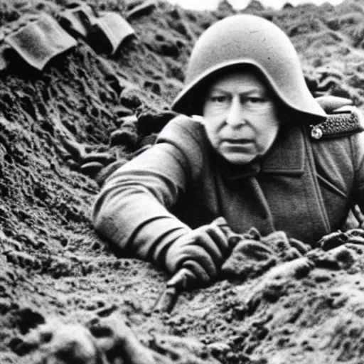 Image similar to photo of queen elizabeth ii fighting in the trenches in ww 1