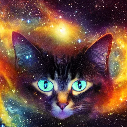 Prompt: eyes of cat in a explosion of a nebula