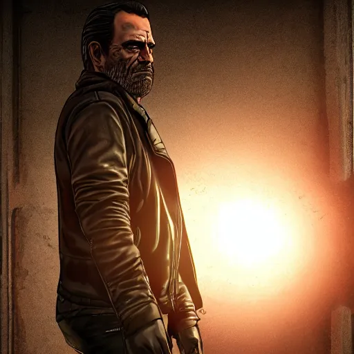 Image similar to portrait art of negan walking dead, 8 k ultra realistic, lens flare, atmosphere, glow, detailed, intricate, full of colour, led lighting, 4 k, hyperrealistic, focused, extreme details, unreal engine 5, masterpiece