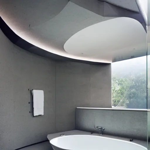 Image similar to curvilinear futuristic bathroom With swimming pool.