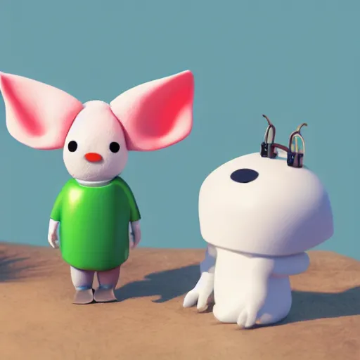 Image similar to a big head Moomin, two tiny horns, 3D art, Finnish green, Baymax style, sweetness, technology, futurism, kawaii, Marina Dieul, Monchhich, Kristina Shablina, 8K