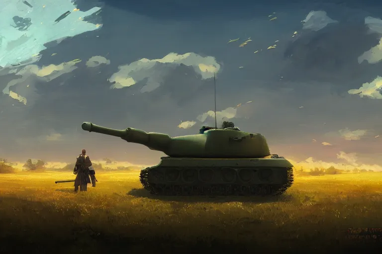 Image similar to church combined with a tank. in an open field. key visual, conceptart, ambient lighting, highly detailed, digital painting, artstation, concept art, sharp focus, by makoto shinkai and akihiko yoshida and greg manchess