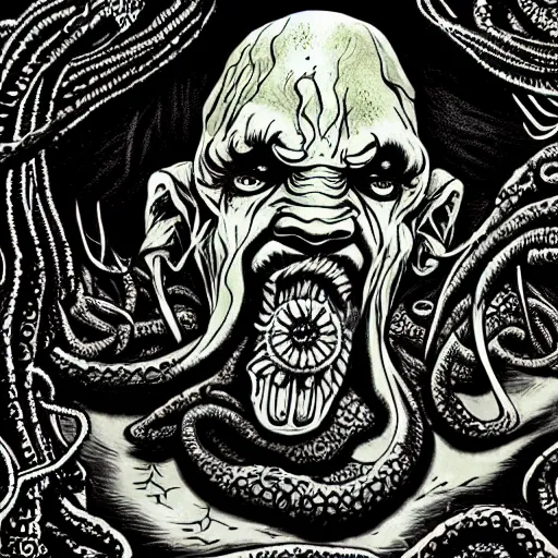 Prompt: the call of cthulhu in the style of junji ito,! dream the dunwich horror, hyper realistic, photorealistic, highly detailed