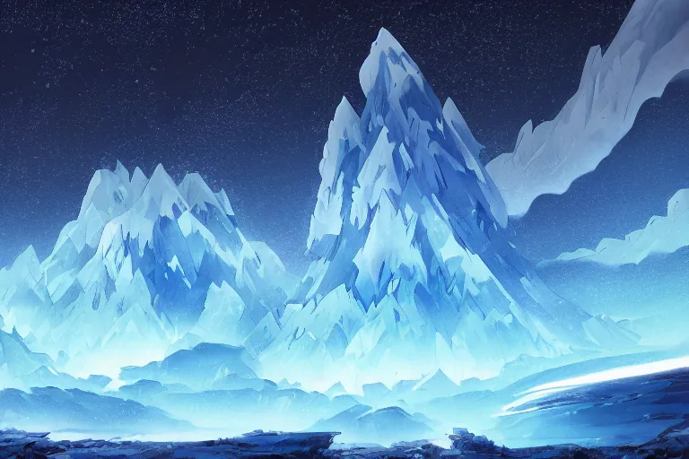 Prompt: blue themed ice crystal landscape, meteor shower, epic, miyazaki style, cinematic, indie, highly detailed, featured on artstation, highly detailed, abstract