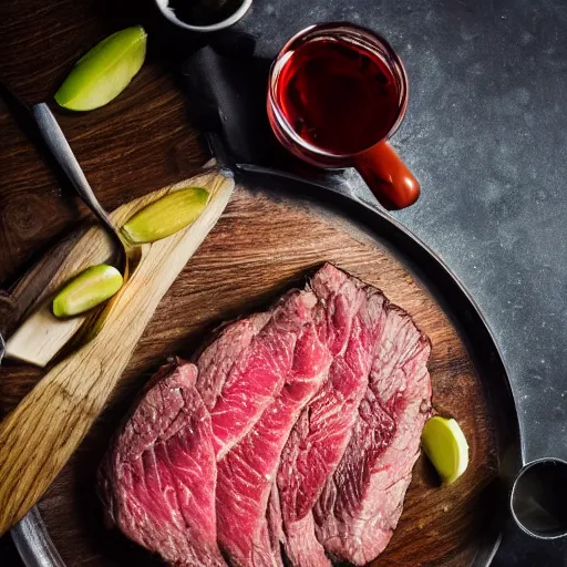 Image similar to photo of pig eating steak, 5 0 mm, beautiful photo