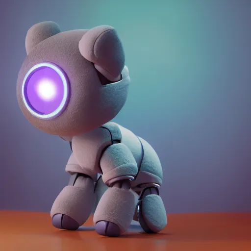 Image similar to cute fumo plush of an adorable robot idol, singer, lens flare with reflection and refraction, fur simulation, vray