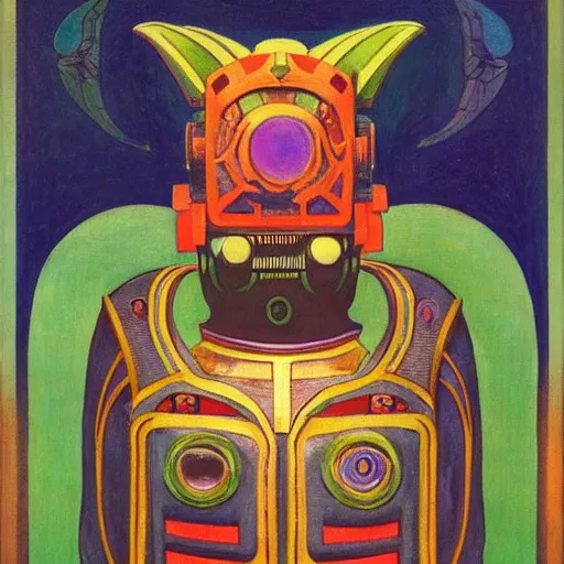 Image similar to robot wearing a luna moth mask, by annie swynnerton and nicholas roerich and leo and diane dillon and adolf wolfli and diego rivera, elaborate costume, little glowing lights, rich color, dramatic cinematic lighting, smooth, sharp focus, extremely detailed