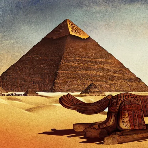 Image similar to a theme park in old egypt, sphynx and pyramids visible, illustration, digital art by laura price