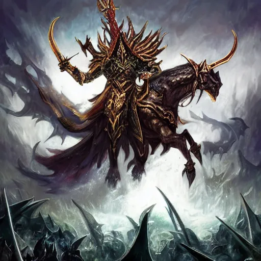 Image similar to archaon the everchosen, dungeons and dragons, d&d, artstation hall of fame gallery, #1 digital painting of all time, most beautiful image ever created, emotionally evocative, greatest art ever made, amazing breathtaking image