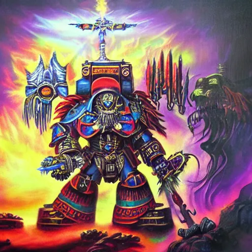 Prompt: warhammer 4 0 k the true meaning of the warp, epic shamanic dmt art, airbrush art