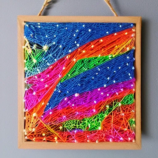 Prompt: Liminal space in outer space, colorful string art