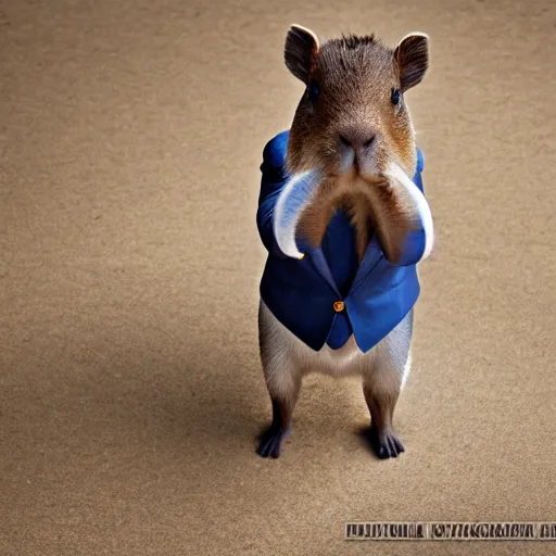 Prompt: photography of a capybara using a suit, ultra detailed, centered, white background