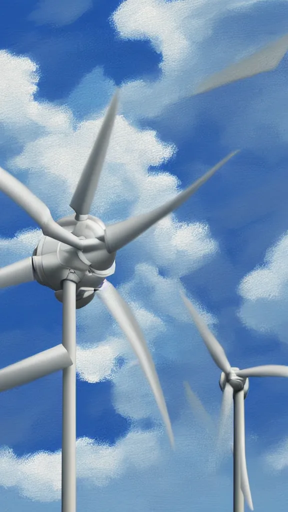 Prompt: Clouds made into a wind turbine, blue sky, sunshine,volumetric lightin, highly detailed, digital painting