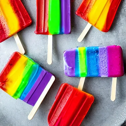 Prompt: rainbow fudge popsicles