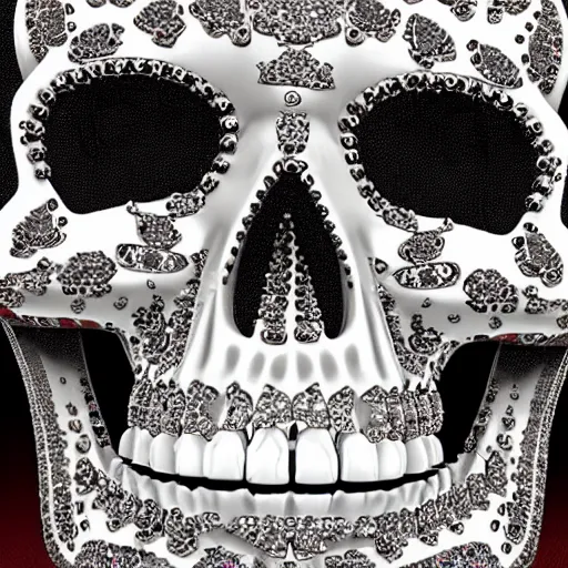 Image similar to skull covered with diamonds, highly detailed