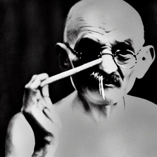 Prompt: Mahatma Gandhi smoking a bong, fat coud, weed, cinematic masterpiece