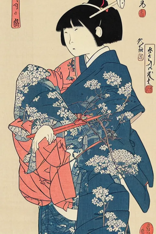 Image similar to Japanese woodblock print of real girl dora the explorer, hokusai