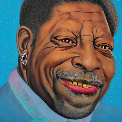 Image similar to portrait of bb king, joyful, highly detailed painting by stephen bliss, boxart, 8 k