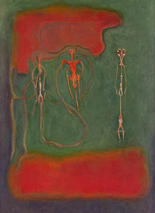 Prompt: biomechanical talisman of the crawling ones and the green flame by maggi mcdonald, mark rothko, sabina klein