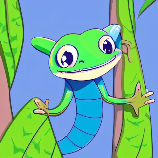 Prompt: anthro cartoon gecko wearing a hoodie, large cute eyes, in the jungle, animated, illustration, concept art.