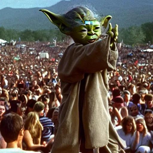 Image similar to yoda performing at woodstock