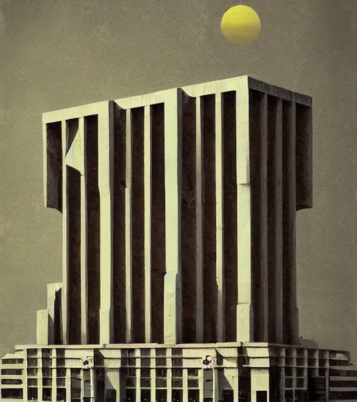 Image similar to occult brutalist building by wes anderson, digital art