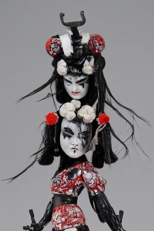 Image similar to porcelain oni geisha made by Kris Kuksi and HR Giger