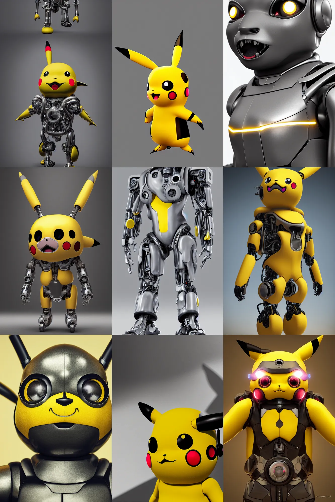 Image similar to Pikachu cyborg mechanical humanoid, digital art, 16k, hyperrealism, high detail, ray tracing, concept art, octane render
