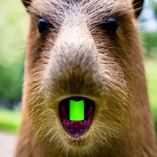 Image similar to a beautiful photo of a capybara chewing on a rtx 4 0 9 0 graphics card, eats a consumer gpu, wildlife photography, nvidia, kodak gold 2 0 0, depth of field, 2 5 mm f / 1. 7 asph lens, natural lighting, award - winning photo