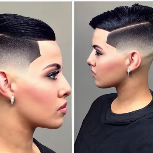 Image similar to female with short hair undercut with a fade, youtube thumbnail