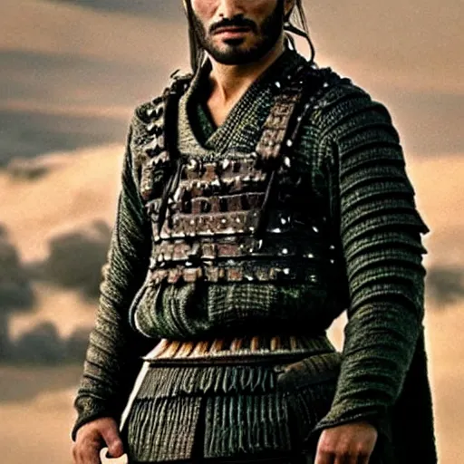 Prompt: handsome and strong kurdish!!!! samurai in a movie directed by christopher nolan, movie still frame, promotional image, imax 7 0 mm footage, perfect symmetrical facial features