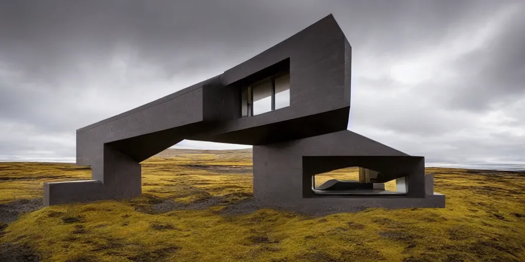 Image similar to futuristic architect house made from deconstucted ash wood and mirrors, floating, portal, iceland landscape photography, by lurie belegurschi and gunnar freyr